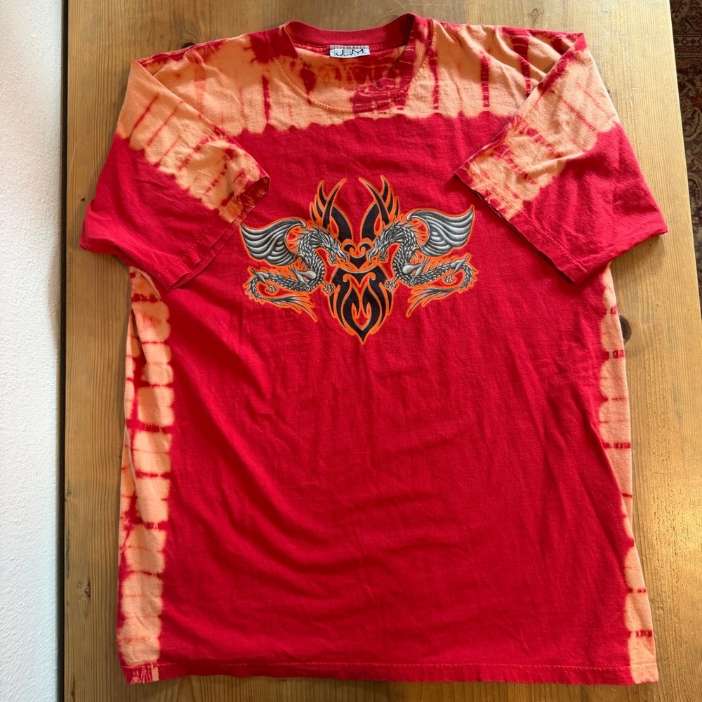 Vintage Tribal Dragon Tie Dye Shirt Mens XL Y2K 2000s Fantasy JEM Sportswear